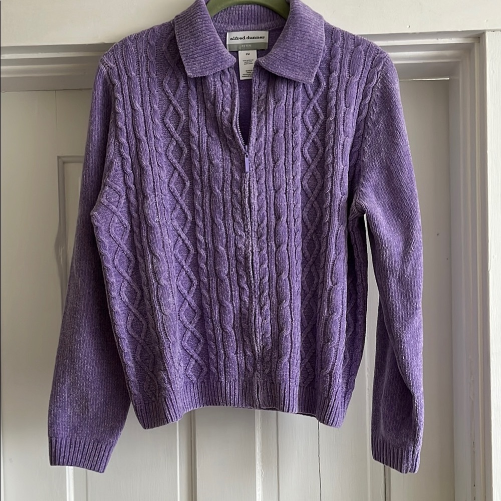 Alfred Dunner Chenille-Like Cable Knit Zip-Up Sweater - Sz PM